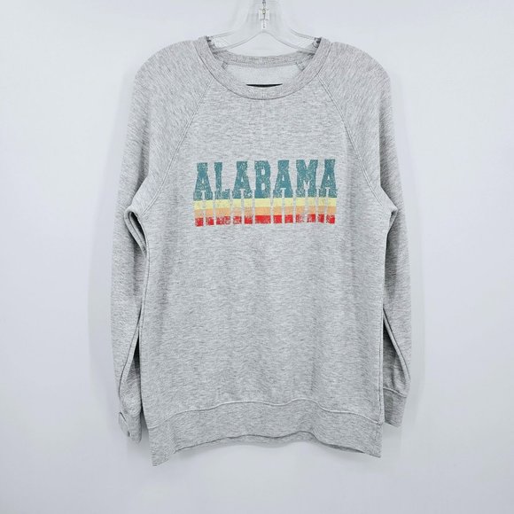 State of Mine Alabama Sweatshirt M Heather Grey Rainbow Raglan Sleeve Thumb Hole - Picture 4 of 9